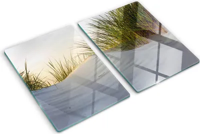Produktbild von Tulup Glas Herdabdeckplatte - 2x40x52 cm - Glaskeramikkochfeld-Abdeckung Spritzschutz Glasabdeckplatte Kochplattenabdeckung und Schneidebrett - Zweiteilig - Blumen & Pflanzen - Küstendünen - Beige