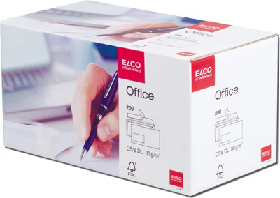 Image de Elco 74534.12 Briefumschlag Office in Shop Box - C6/5, hochweiß, haftklebend, mit Fenster, 80 g/qm, 200 Stück