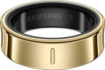 A close-up studio shot of a gold Samsung Galaxy Ring.
