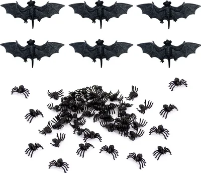Produktbild von Oblique Unique Horror Streudeko 6 Feldermäuse + 50 Spinnen Tisch Deko für Halloween Deko Fasching Karneval Party