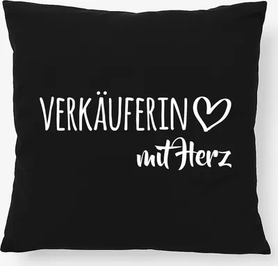 Produktbild von Huuraa Kissen Verkäuferin mit Herz 40x40cm mit Füllung Black Baumwolle Dekokissen Geschenkidee