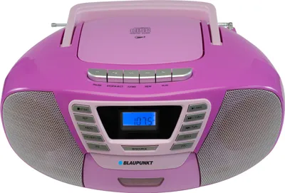 A pink Blaupunkt boombox with a CD player, cassette deck, and USB port, displayed against a white background.