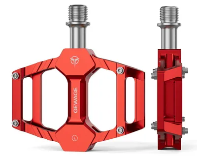 Productafbeelding van Fietspedaalset, CNC-aluminium met CR-MO as, 283g, antislipnoppen, rood, geschikt voor mountainbike, gravelbike, trekkingfiets, racefiets, kinderfiets