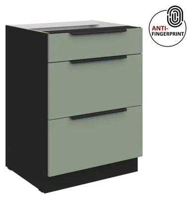 Produktbild von Küchen Unterschrank 60 cm Küche ARIA Aquamarin ultra matt + Schwarz matt, hochwertige Fronten mit Anti Fingerprint Beschichtung, Soft-Close Küchenzeile Küchenblock