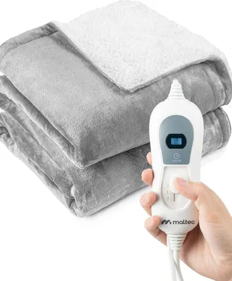 Obrázok produktu pre Elektrická deka 180x130cm plyšová 3 nastavenia tepla 120W obojstranná ochrana proti prehriatiu automatický časovač vypnutia prateľná sivá