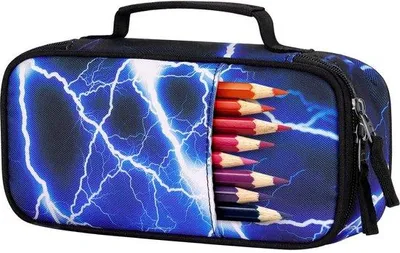 Produktbild von Graues Dinosaurier Etui mit Griff, mehreren Fächern, leicht zu reinigen, ca. 23 cm lang