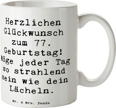 Produktbild von Mr. & Mrs. Panda Kaffeetasse Spruch 77. Geburtstag Strahlen - Weiß - Geschenk, Geburtstagsgeschenk, besonderes, Meilenstein, haferl, Kaffeebecher, strahlend, Tasse