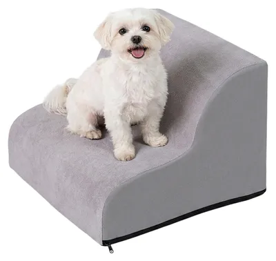 Productafbeelding van Relaxdays Honden trap, 2 treden, HxBxD: 30x40x40 cm, antislip, afneembare stoffen bekleding, huisdierentrap voor bed en bank, grijs, AI-gegenereerde afbeelding