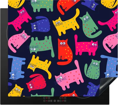Produktbild von KitchenYeah© Herdabdeckplatte Muster - Katze - Regenbogen - Rosa - Mädchen - Kinder - Kind , 59x52cm, Küche Deko, Glaskeramikkochfeld Herdabdeckung, Abdeckplatte fùr Kochfeld