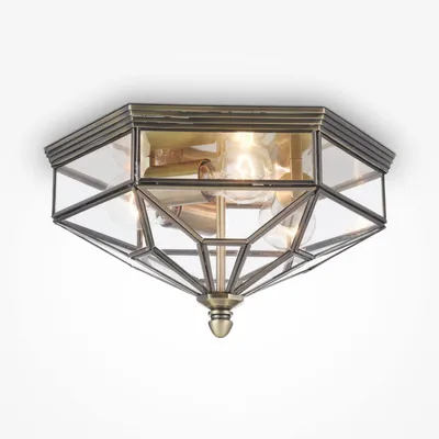 Immagine prodotto di Lampada da soffitto in vetro metallico IP43 in bronzo E27 Plafoniera a 3 luci Art Nouveau