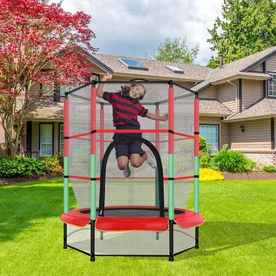 Produktbild von Trampolin Gartentrampolin Kinder Indoortrampolin Outdoor Trampolin mit Sicherheitsnetz 140x160cm (Rot)
