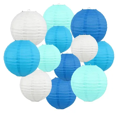 12 Papierlampions, Blau, 3 Größen, Partydekoration
