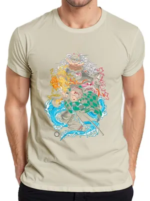 Immagine prodotto di Maglietta Kimetsu no Yaiba Tanjiro Nezuko Zenitsu Inosuke Anime Gift Uomo, naturale, XL