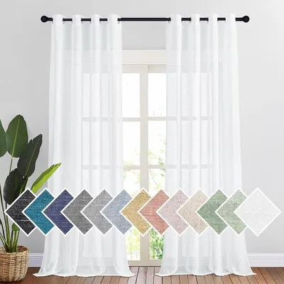 Obrázok produktu pre Unyqoos® Záclony, biela – 2-dielna sada, vzhľad ľanu, s okami, čiastočne priehľadné záclony, 100% polyester, 140 x 245 cm, vhodné do obývačky a spálne