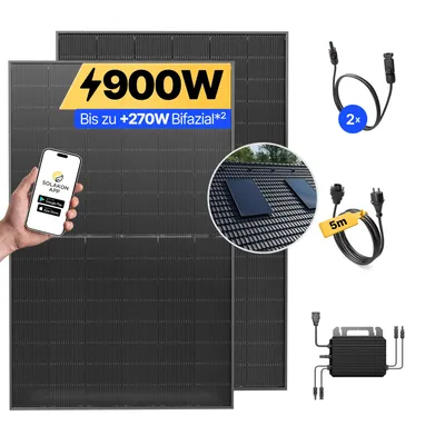 Produktbild von Balkonkraftwerk 900W Solaranlage mit Ziegeldach Halterung (Einzelmontage) Steckerfertig Komplettset Photovoltaik Anlage 800W, Kabellänge: 5m, Solakon