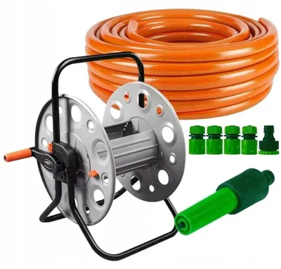Produktbild von NEO TOOLS Gartenschlauch Set 20m 1/2" 4-lagig (24 bar), Metall-Schlauchständer, Spritzdüse verstellbar, UV-beständig & knickfest