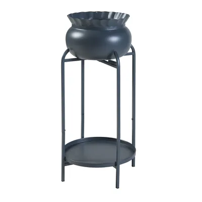 Image de Support pour plantes « Altena » avec pot de fleurs et tablette en métal, 60 x 27 x 27 cm, noir