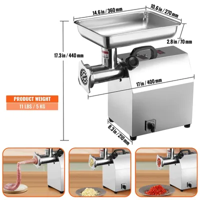 Produktbild von Elektrische Fleischmühle – Fleischzerkleinerer – Hackfleischmaschine – Wurstfüller – 1100W Motor – Edelstahlkonstruktion