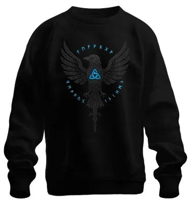 Immagine prodotto di Viking Raven Nordic Runes Triquetra Celtic Knot Pattern Felpa Unisex Pullover, Nero, XXL