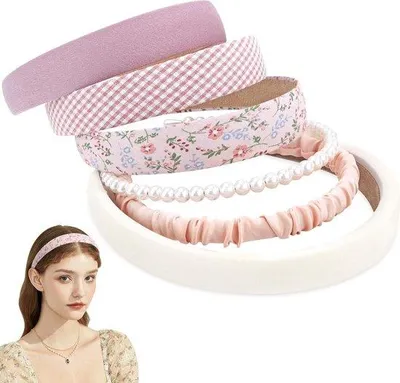 Produktbild von Haarbänder mit Blumen, Perlen und Satin - 6 Stück rosa.