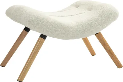 Image de Repose-pieds moderne avec revêtement en polaire et pieds en bois, rembourré, pour salon, chambre à coucher, couloir, blanc crème