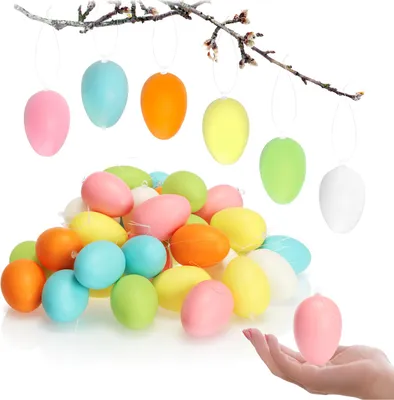 Produktbild von COM-FOUR® 36x Ostereier zum Aufhängen - Osterdeko in schönen Pastellfarben - Deko Ostereier - Größe: 6 cm
