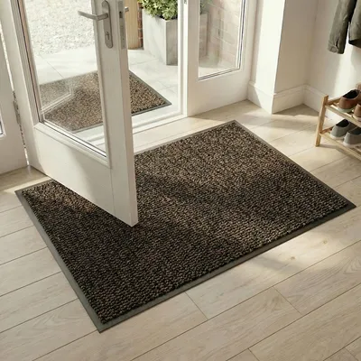 Produktbild von HELLSER Fußmatte – Schmutzfangmatte für außen & innen, rutschfest & flach (90 x 150 cm) Schwarz-Braun