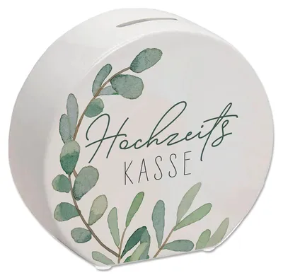 Produktbild von Eine Spardose aus Eukalyptusholz im Boho-Stil, perfekt für das Brautpaar, als Hochzeitsgeschenk, für die Flitterwochen oder als Dekoration.