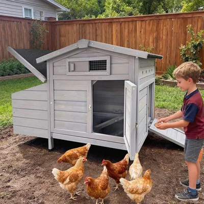 Produktbild von Hühnerstall mit Pfählen und Holz-Legenest Ställe Erhöhtes Nest Leicht zu Reinigen Schützt Hühner vor Raubtieren 104x60x71.5cm