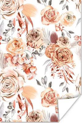 Produktbild von MuchoWow® Poster Rosen - Braun - Weiß 80x120 cm - Papierdruck
