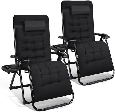 Image de Deux chaises de jardin pliantes, chaise longue de jardin, réglable de 90° à 170°, revêtement en tissu