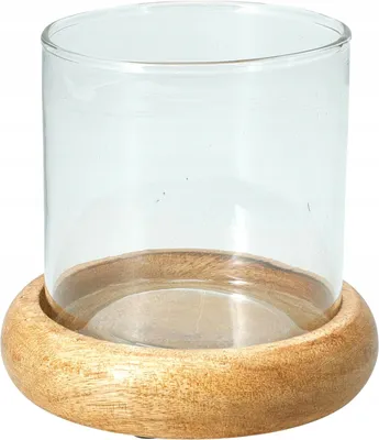 Immagine prodotto di Portacandela in legno di mango con campana di vetro, lanterna per 1 candela, 10 cm