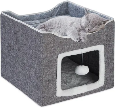Produktbild von Famanu Katzenkorb mit Krabmatte und 2 Katzenkissen - Grau