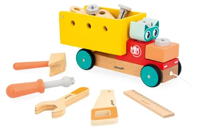 Obrázok produktu pre Janod drevený nákladiak stavebná hračka Brico'kids - s príslušenstvom