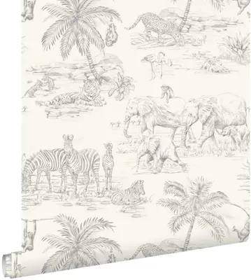 Zdjęcie produktu dla ESTAhome Tapeta zwierzęta dżungli szarymIbiałym 50 x 900 cm
