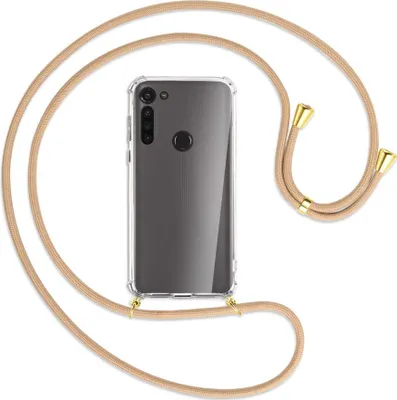 Produktbild von Handykette Backcover-Schutzhülle mit Band (Metall goldfarben) für Motorola Moto G8 - beige