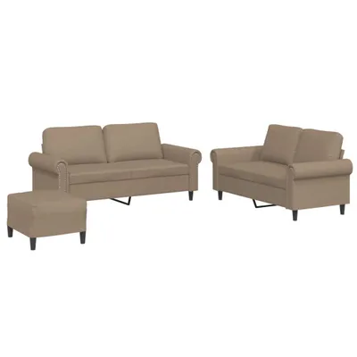Produktbild von 3-tlg. Sofagarnitur mit Kissen Cappuccino-Braun Kunstleder