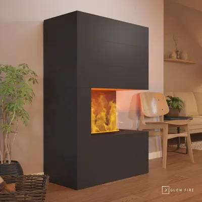 Produktbild von GLOW FIRE Elektrokamin 'Tucholsky Right Corner' | Wasserdampf Kamin mit OMC 500 in schwarz als Raumteiler | HxBxT: 140x90x45 cm