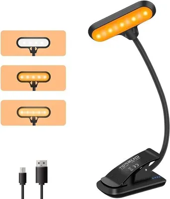 Zdjęcie produktu dla Lampa do czytania z klipsem - Elastyczna lampka do książek - Wygodne czytanie - 3 poziomy jasności - 9 diod LED - Czarna