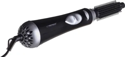A black and silver Esperanza hair styling device with a brush attachment, shown against a white background.
