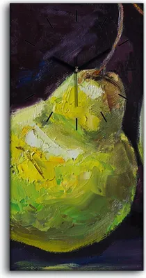 Produktbild von Wohnzimmer-Bild Leinwand Uhr Geräuschlos Kunstdruck 30x60 Früchte Birne malen - schwarze Hände