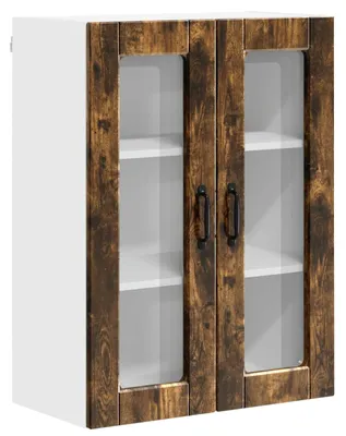 Zdjęcie produktu dla Szafka ścienna z szkła vidaXL PORTO, dąb wędzony, 60 x 31 x 80 cm