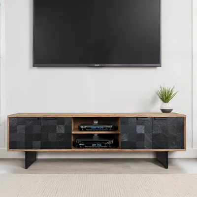 Produktbild von Lowboard FineBuy TV Board Akazie Massivholz 150 cm mit Steinoptik Fronten Groß