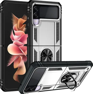 Image de Étui pour Samsung Galaxy Z Flip 3 5G étui de protection militaire double couche avec support d'anneau et support Argent