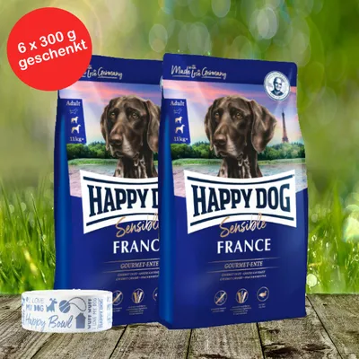 Produktbild von Happy Dog Sensible France 2 x 11 kg + Happy Dog Futternapf und 6 x 300 g *geschenkt*
