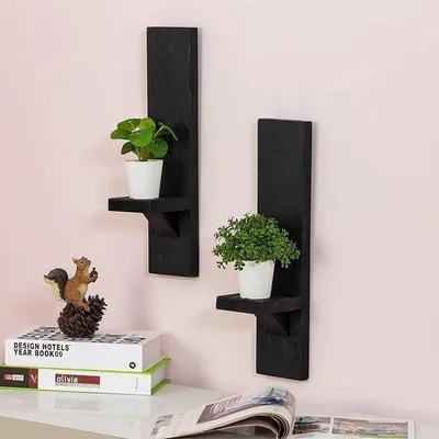 Image de Éléments décoratifs muraux, lot de 2, en bois, noir