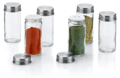 Produktbild von Gewürzgläser mit Streueinsatz, 6-teilig, Edelstahldeckel, rundes Gewürzglas, Set von Gewürzdosen