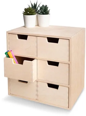 Produktbild von Unyqoos® Multifunktionale Holz-Schubladenbox – 6 geräumige Schubladen, Birkenmultiplex, 28,5 x 20 x 28,5 cm – Organizer für Büro, Kinderzimmer & Bastelmaterial
