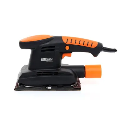 A black and orange orbital sander is shown against a white background.