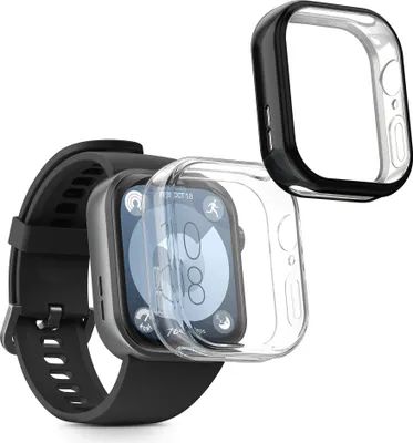 Produktbild von kwmobile 2x Schutzhülle kompatibel mit Huawei Watch Fit 3 Hülle - Fullbody Cover Set aus Silikon - Transparent Schwarz